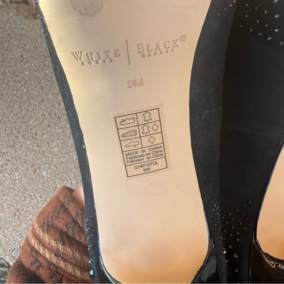 White House Black Market Black Open Toe Jewel Stiletto Heels Pumps Shoes Size 9 - Picture 7 of 10